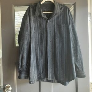 Tommy Bahama Gray Black Striped Button-Up Long Sleeve Shirt XXL